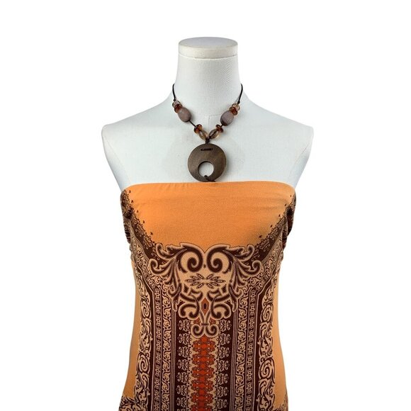 Women's F.A.N.G Orange & Brown Halter Top With Paisley Print Size Large - Picture 2 of 7
